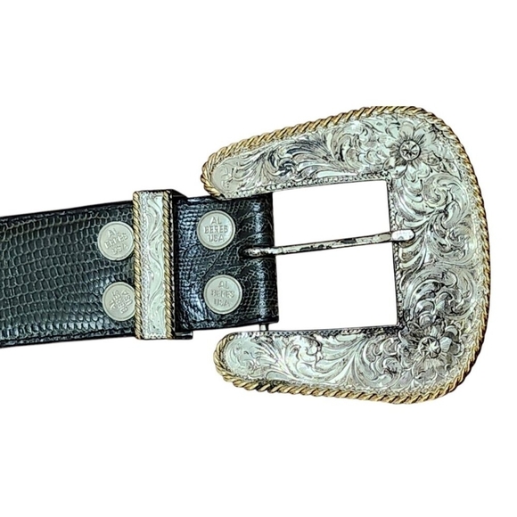 AL BERES Vintage Montana Silversmith Leather Belt-Handmade-Silver and Gold Sz 28 - Picture 7 of 16